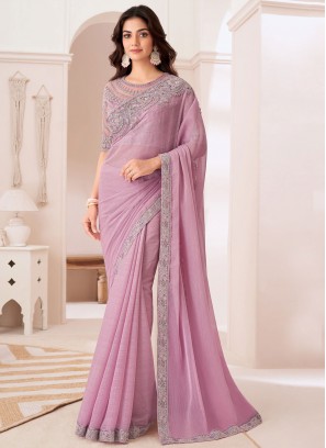 Exquisite Lavender Lace Chiffon Classic Saree