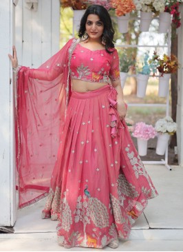 Exquisite Machine Embroidery  Fancy Fabric Pink Bollywood Lehenga Choli