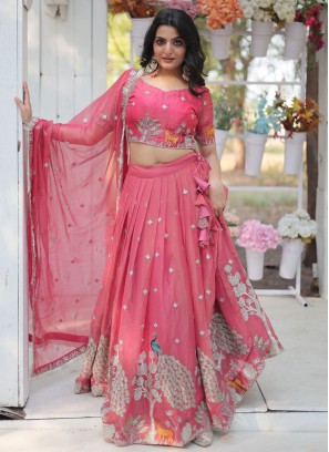 Exquisite Machine Embroidery  Fancy Fabric Pink Bollywood Lehenga Choli