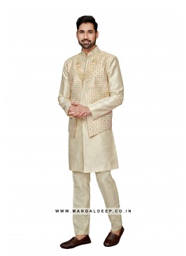 Exquisite Men's Art Silk Nehru Jacket Set with Embroidery and Mirror Work