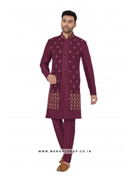 Exquisite Men's Art Silk Nehru Jacket Set with Embroidery and Sequins Work