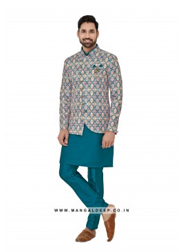 Exquisite Men's Art Silk Nehru Jacket Set with Dig
