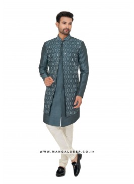 Exquisite Men's Art Silk Nehru Jacket Set with Embroidery and Mirror Work