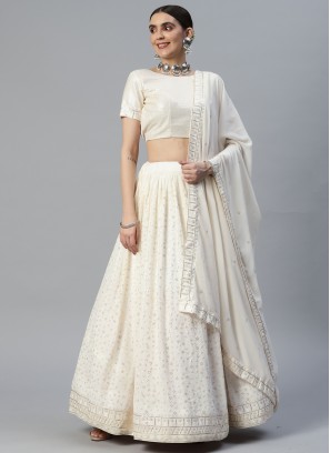 Exquisite Off White sequins Georgette Sangeet Party Lehenga Choli Set