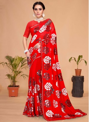 Extraordinary Georgette Red Classic Saree