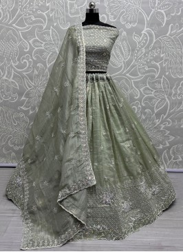 Extraordinary Green Embroidered Crush Lehenga Choli