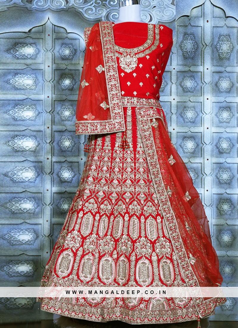Designer Bridal Wedding Wear Pure Velvet Lehenga Choli - Stylecaret.com