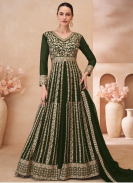 Extraordinary Zari Green Georgette Readymade Lehenga Choli