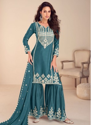 Exuberant Chinon Khatli Work Designer Salwar Kameez