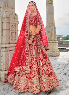 Exuberant Silk Embroidered Red Lehenga Choli