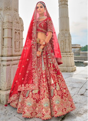 Exuberant Silk Embroidered Red Lehenga Choli