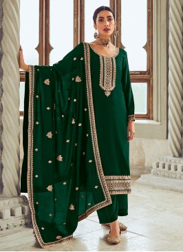 Exuberant Silk Green Designer Salwar Kameez
