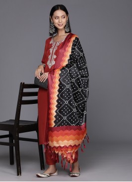 Exuberant Silk Red Embroidered Readymade Salwar Kameez