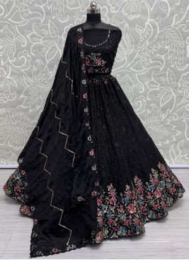 Eye-Catchy Black Thread Chinon Designer Lehenga Choli