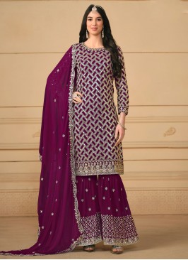 Eye-Catchy Embroidered Faux Georgette Designer Sal