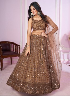 Eye-Catchy Net Brown Sequins Trendy Lehenga Choli