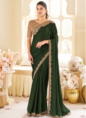 Fab Green Sequins Shimmer Georgette Traditional Saree