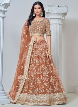 Fab Thread Net Brown Trendy Lehenga Choli