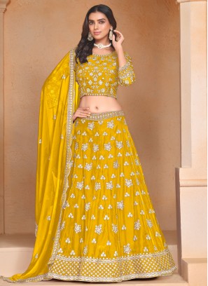 Fab Yellow Embroidered Organza Designer Lehenga Choli