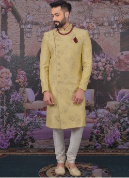 Fabulous Beige Color Men Sherwani For Wedding