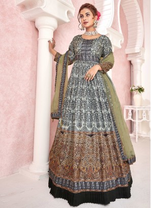 Fabulous Black Embroidered Festive Wear Gown WIth Dupatta