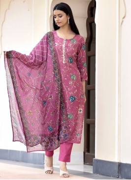 Fabulous Embroidered Pink Silk Readymade Salwar Su