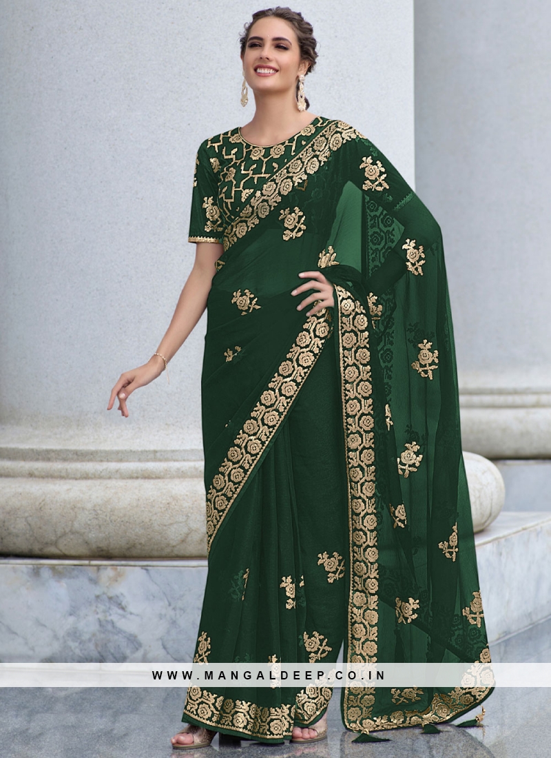 Baby Sea Green Shimmer Georgette Saree- Frontier Raas