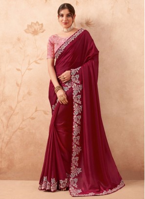 Fancy Fabric Classic Saree in Rani and Red