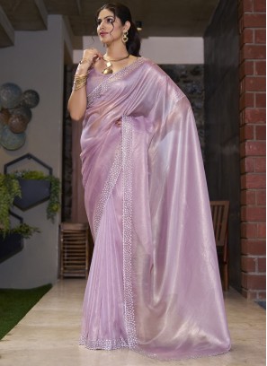 Fancy Fabric Cutdana Lavender Trendy Saree