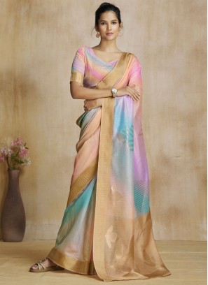 Fancy Fabric Multi Colour Digital Print Contemporary Saree