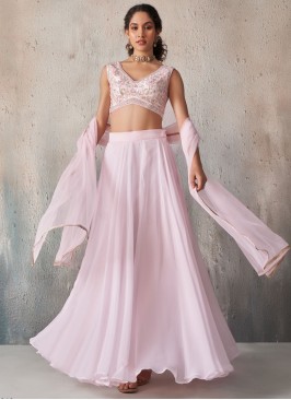 Fancy Fabric Pink Plain Readymade Lehenga Choli