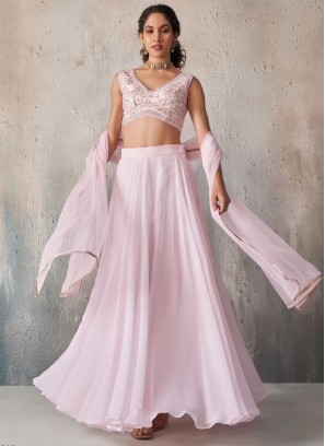 Fancy Fabric Pink Plain Readymade Lehenga Choli