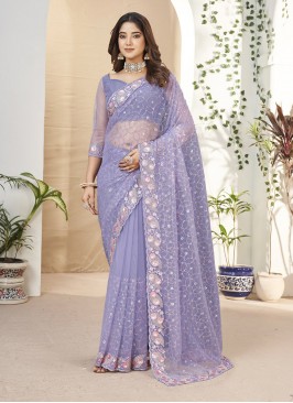 Fancy Fabric Sequins Trendy Saree in Lavender