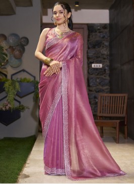 Fancy Fabric Swarovski Magenta and Purple Classic Saree