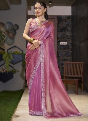 Fancy Fabric Swarovski Magenta and Purple Classic Saree