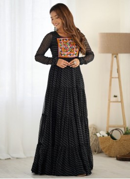 Fancy Faux Georgette Readymade Gown in Black