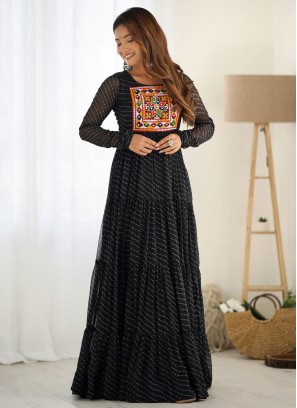 Fancy Faux Georgette Readymade Gown in Black