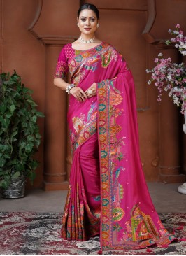 Fancy pure-dola Designer Saree in Rani