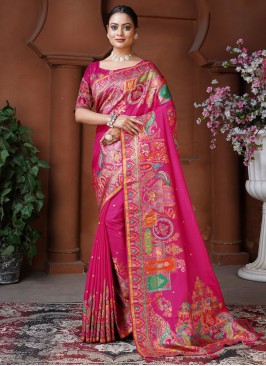 Fancy pure-dola Trendy Saree in Rani