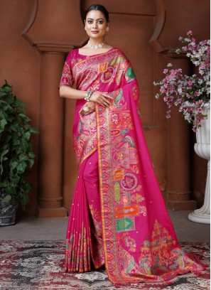 Fancy pure-dola Trendy Saree in Rani