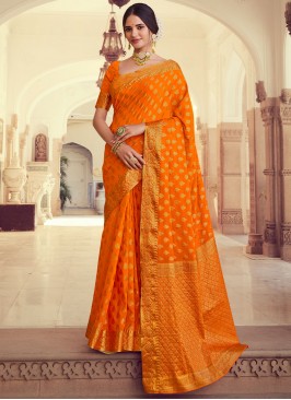 Fantastic Orange Weaving Silk Trendy Saree