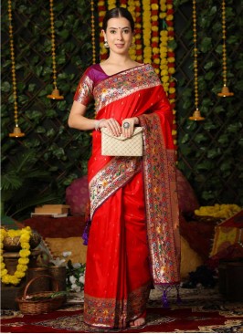 Fascinating Banarasi Silk Red Woven Contemporary S