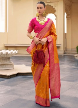 Fascinating Orange Weaving Traditional Saree