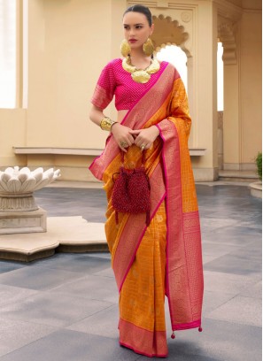 Fascinating Orange Weaving Traditional Saree