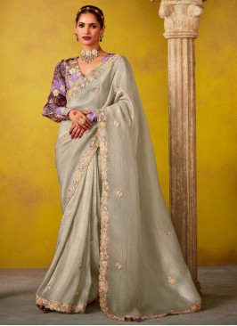 Fascinating Silk Silver Stone Traditional Saree