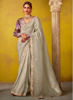 Fascinating Silk Silver Stone Traditional Saree