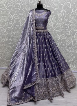 Fashionable Sequins Burburry  Blue and Grey Lehenga Choli