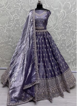 Fashionable Sequins Burburry  Blue and Grey Lehenga Choli