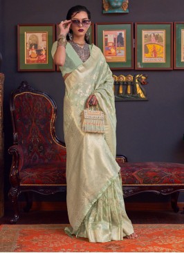 Fashionable Weaving Handloom silk Sea Green Designer Saree