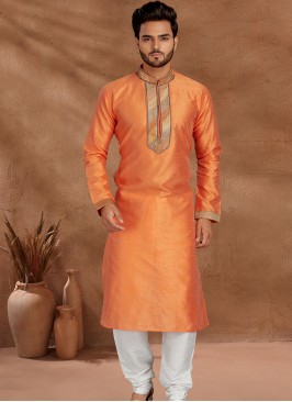 Fashionable Orange and Off White Men's Kurta Pajam